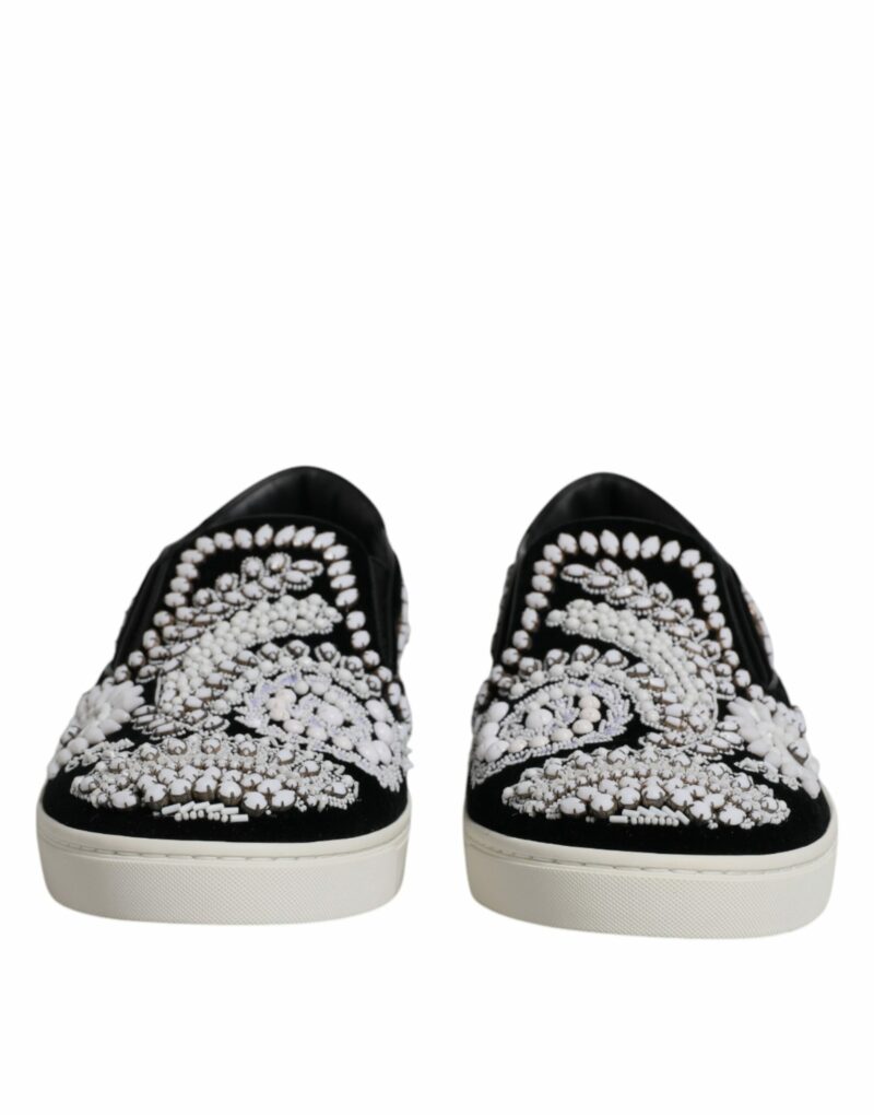Dolce & Gabbana Black Embellished London Men Slip On Shoes - Image 2