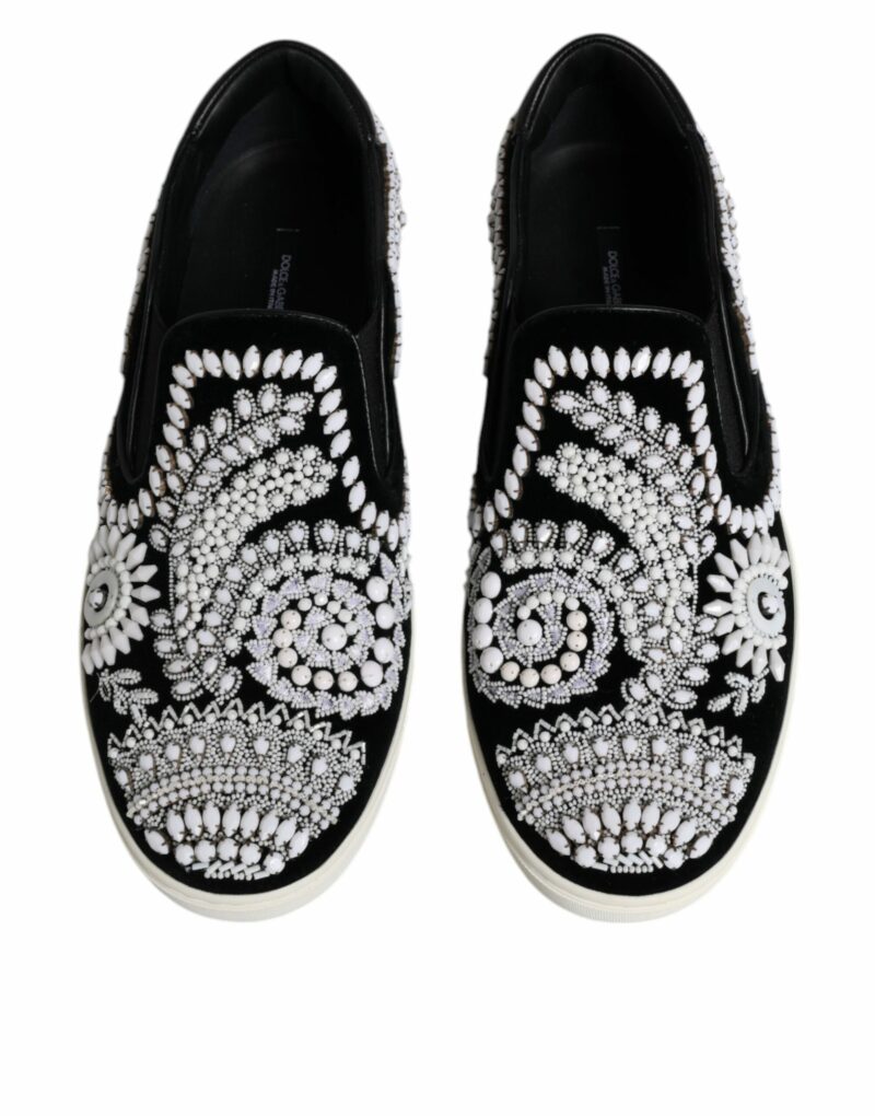 Dolce & Gabbana Black Embellished London Men Slip On Shoes - Image 3