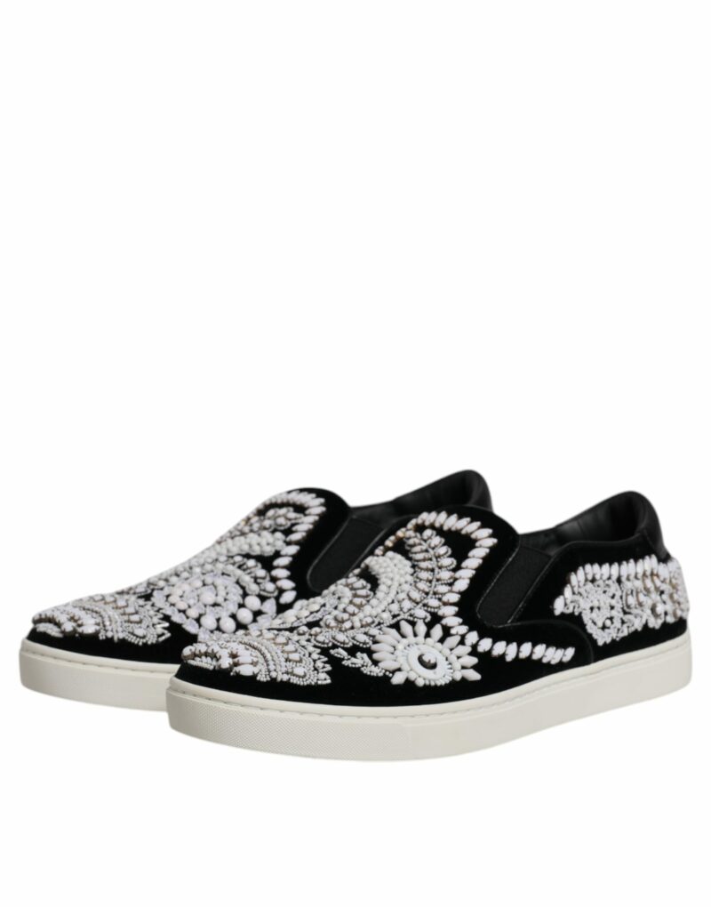 Dolce & Gabbana Black Embellished London Men Slip On Shoes - Image 4