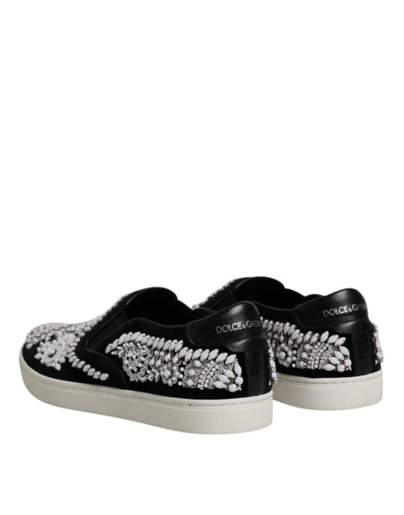 Dolce & Gabbana Black Embellished London Men Slip On Shoes - Image 5