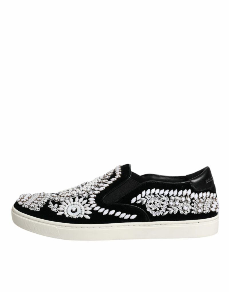 Dolce & Gabbana Black Embellished London Men Slip On Shoes - Image 6