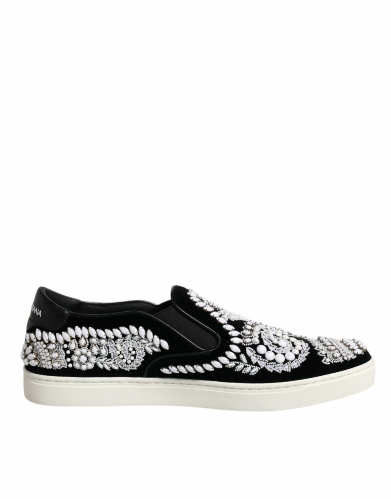 Dolce & Gabbana Black Embellished London Men Slip On Shoes - Image 7