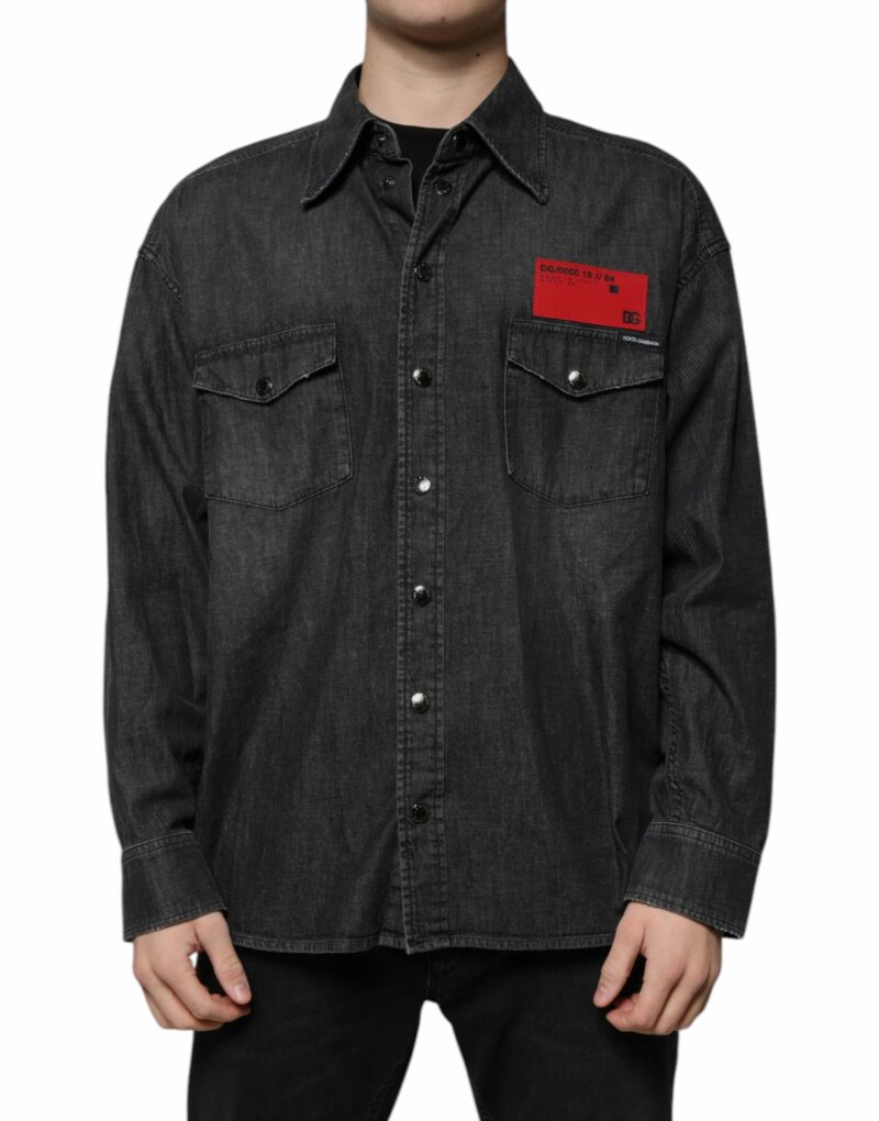 Dolce & Gabbana Black Logo Cotton Button Down Denim Shirt - Image 2