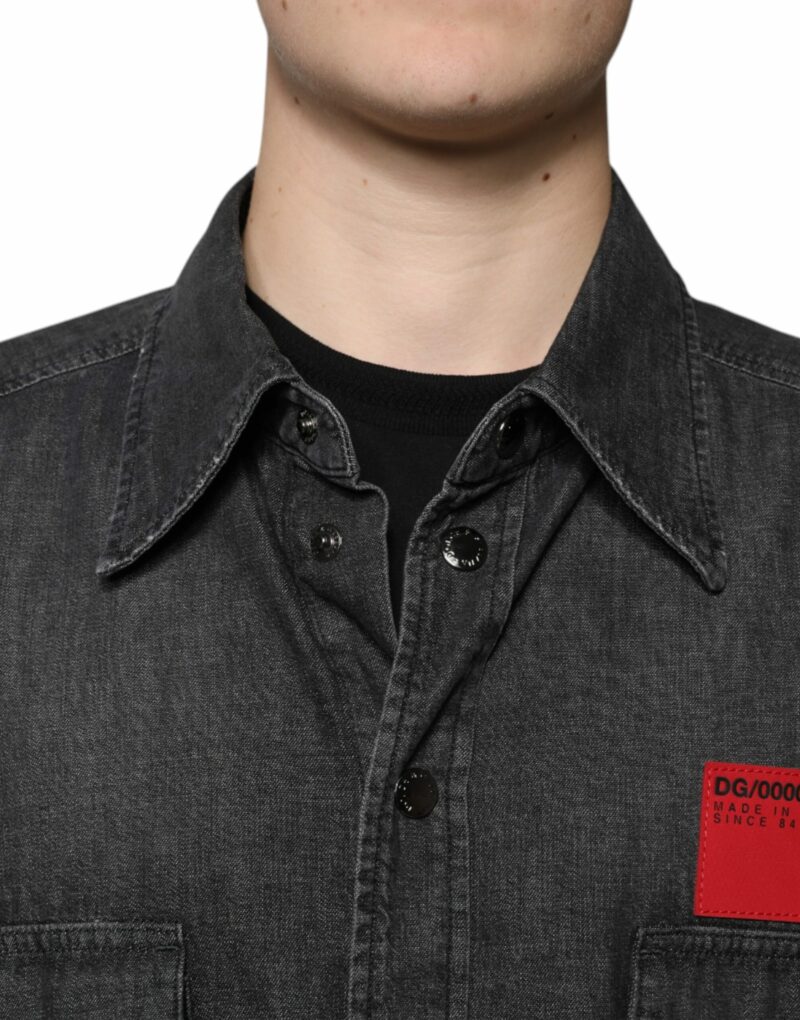 Dolce & Gabbana Black Logo Cotton Button Down Denim Shirt - Image 5