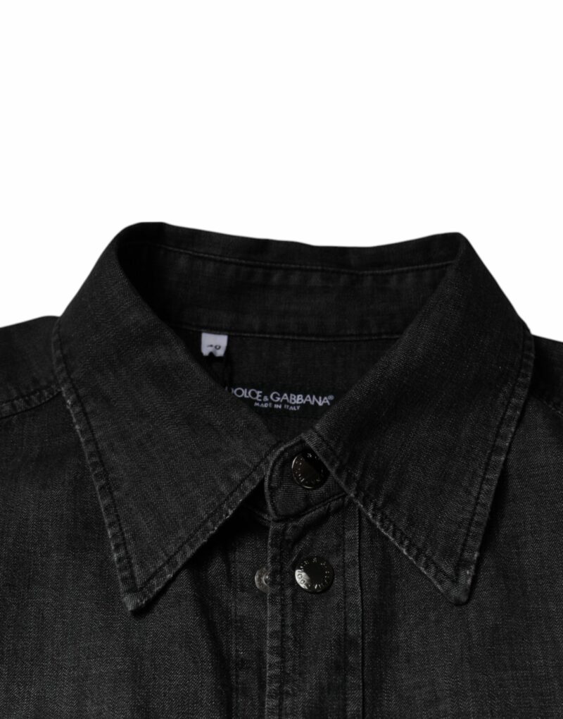 Dolce & Gabbana Black Logo Cotton Button Down Denim Shirt - Image 7