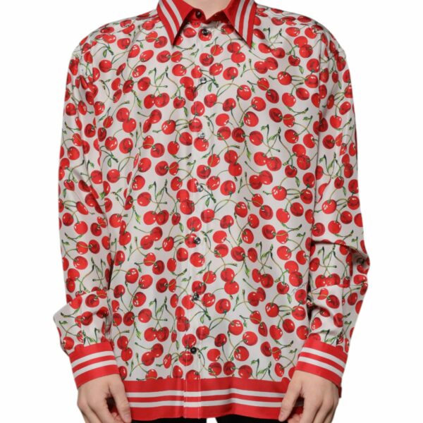 Dolce & Gabbana White Cherry Silk Button Down Casual Shirt