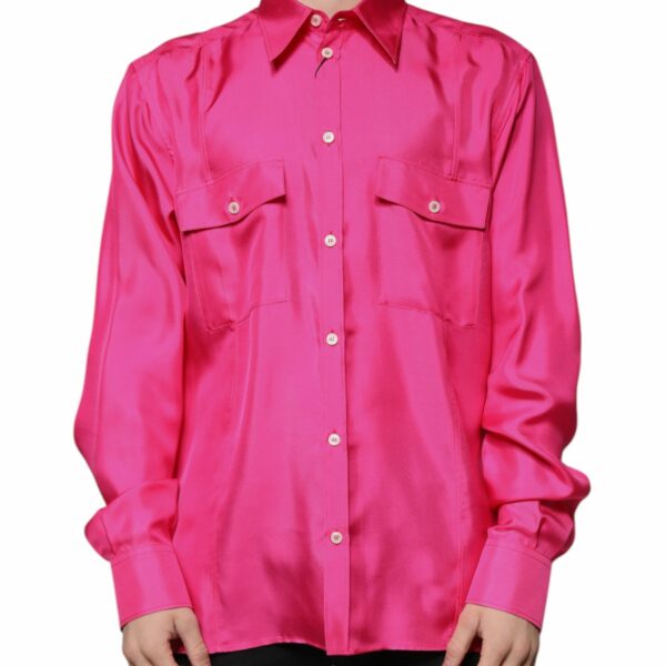 Dolce & Gabbana Pink Silk Collared Button Down Men Shirt