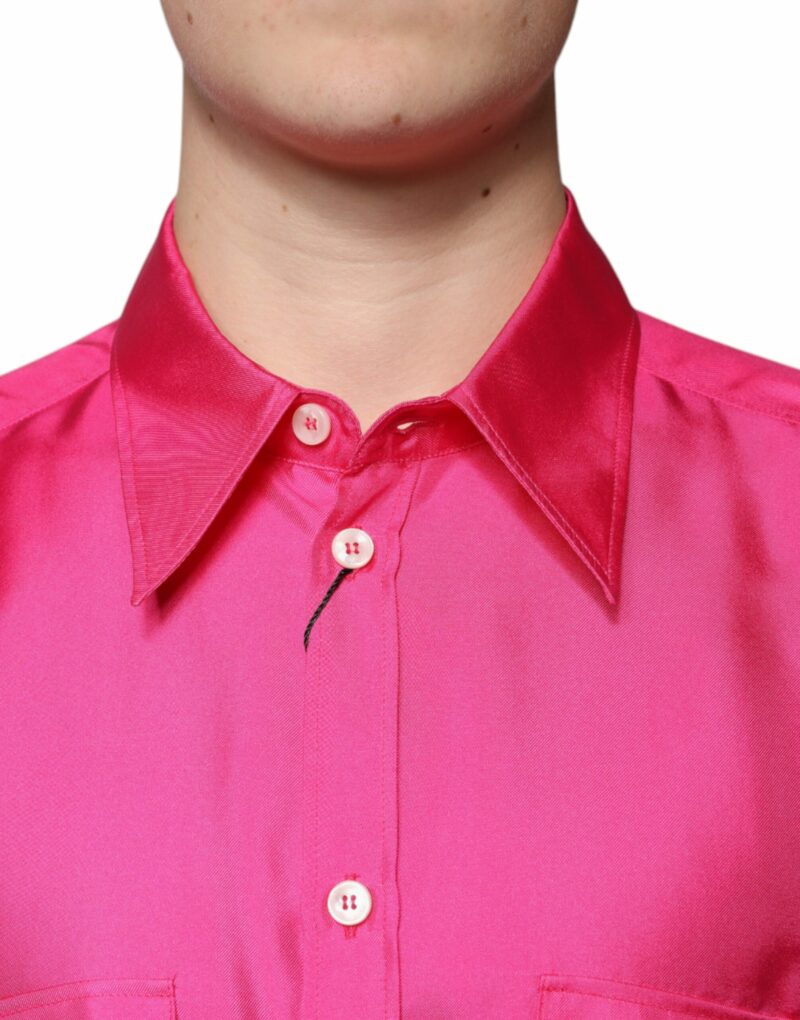 Dolce & Gabbana Pink Silk Collared Button Down Men Shirt - Image 5