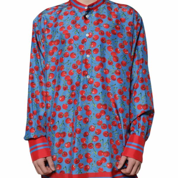 Dolce & Gabbana Blue Cherry Silk Button Down Casual Shirt