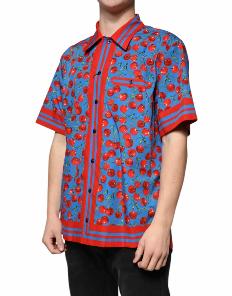 Dolce & Gabbana Blue Cherry Cotton Button Down Casual Shirt - Image 3