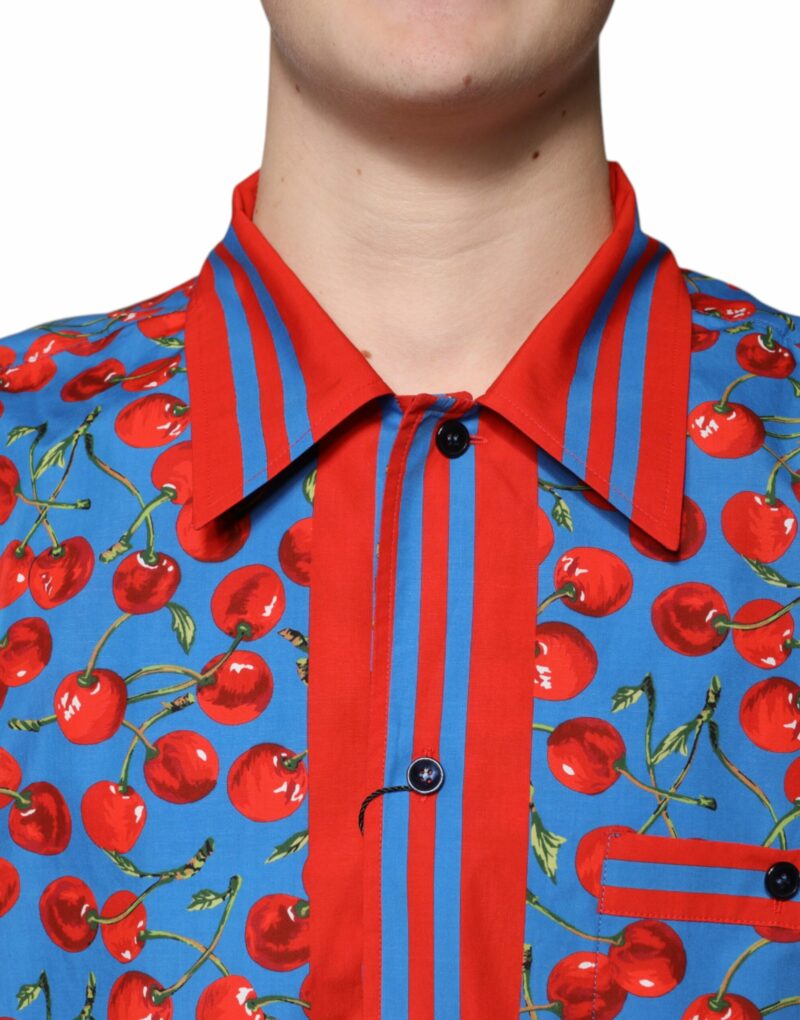 Dolce & Gabbana Blue Cherry Cotton Button Down Casual Shirt - Image 5