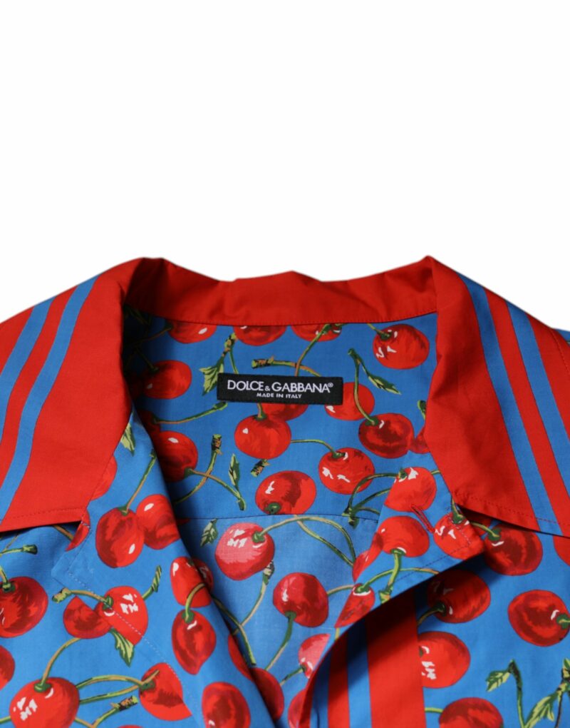 Dolce & Gabbana Blue Cherry Cotton Button Down Casual Shirt - Image 7