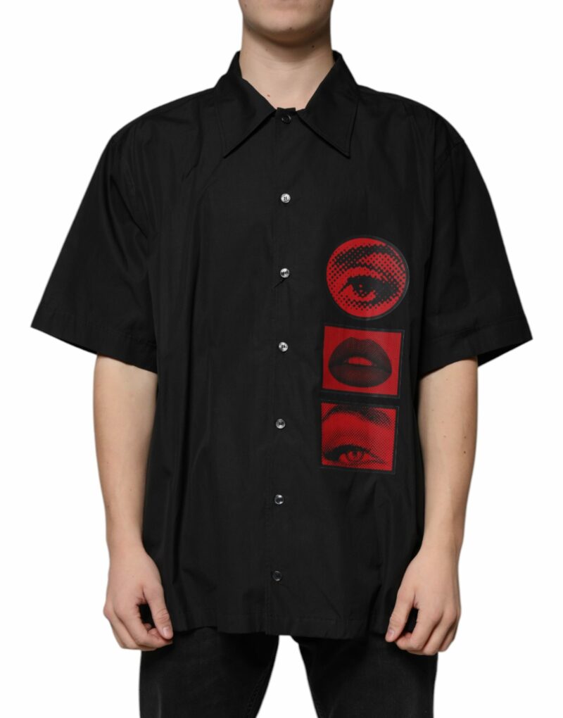 Dolce & Gabbana Black Eye Lip Cotton Button Down Men Shirt - Image 2