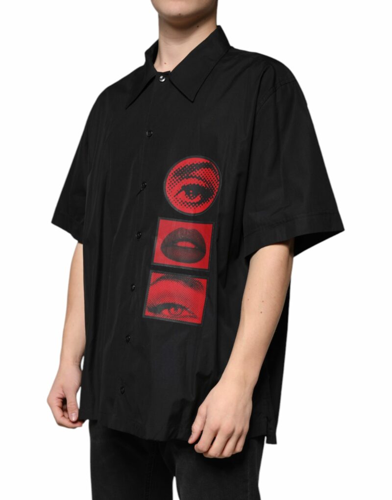 Dolce & Gabbana Black Eye Lip Cotton Button Down Men Shirt - Image 3