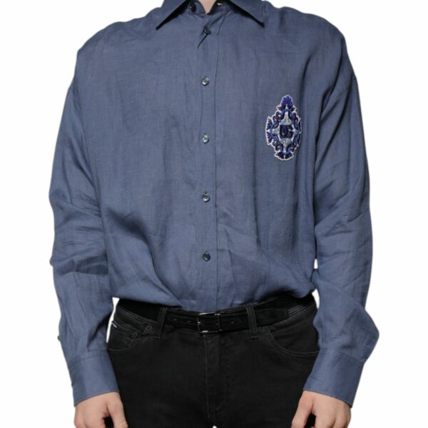 Dolce & Gabbana Blue Logo Long Sleeve Button Down Casual Shirt