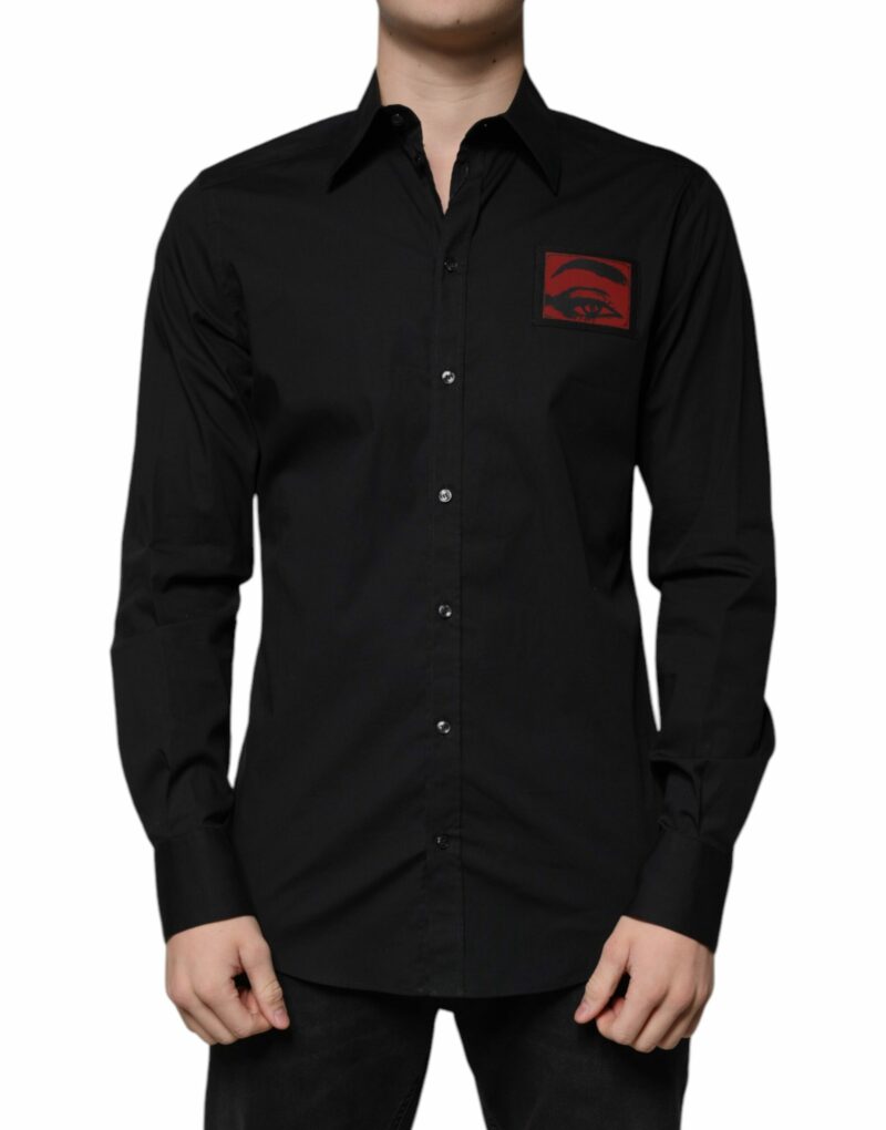 Dolce & Gabbana Black Eye Patch Long Sleeve GOLD Dress Shirt - Image 2