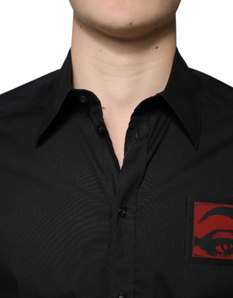 Dolce & Gabbana Black Eye Patch Long Sleeve GOLD Dress Shirt - Image 5