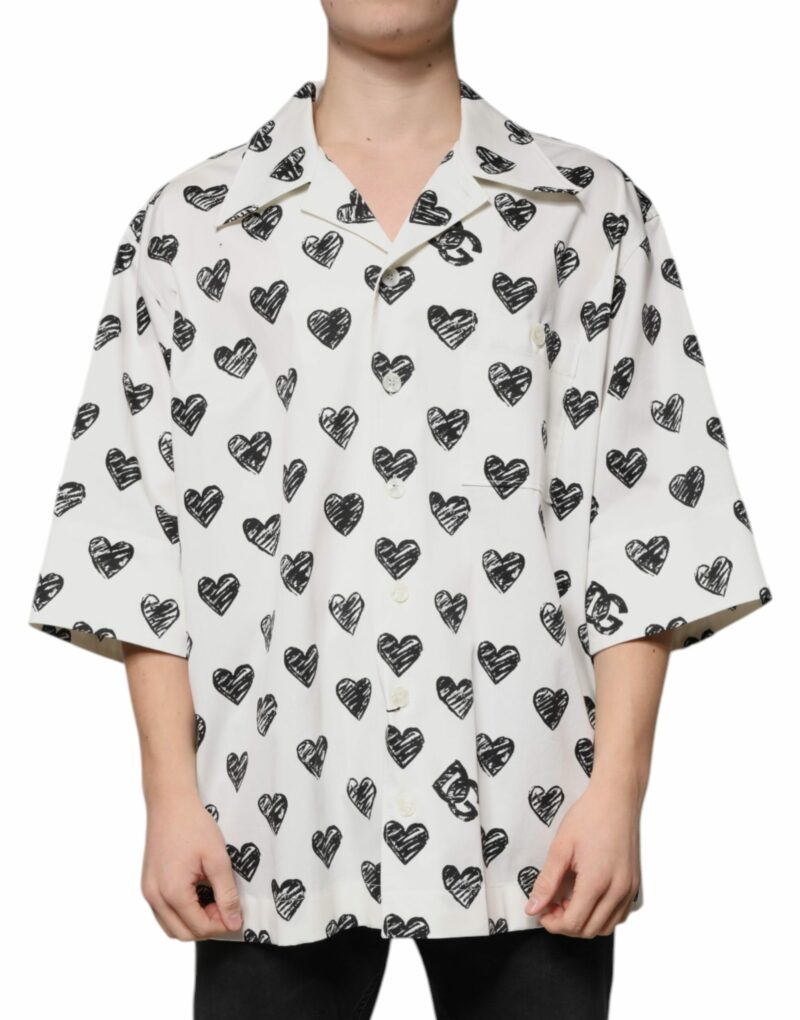 Dolce & Gabbana White Heart Print Short Sleeve Casual Shirt - Image 2