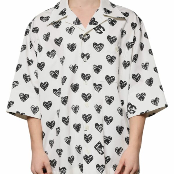 Dolce & Gabbana White Heart Print Short Sleeve Casual Shirt