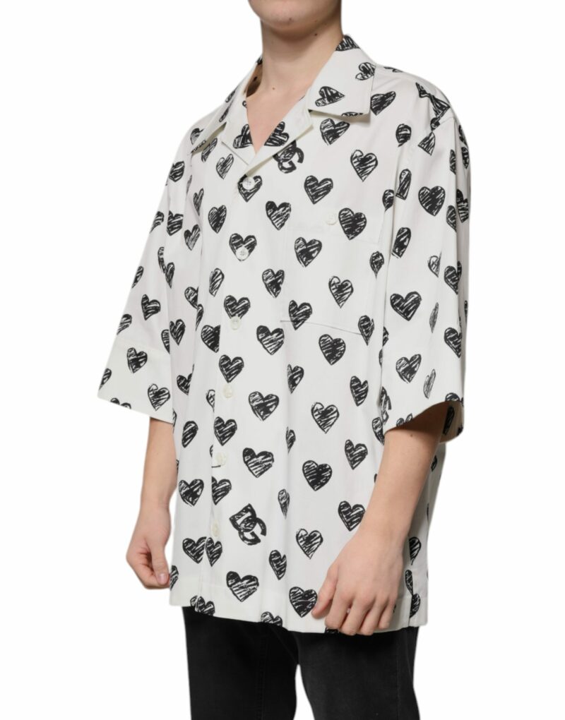 Dolce & Gabbana White Heart Print Short Sleeve Casual Shirt - Image 3