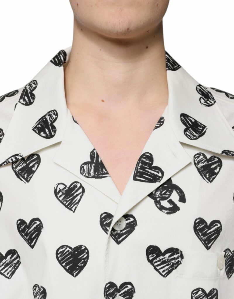 Dolce & Gabbana White Heart Print Short Sleeve Casual Shirt - Image 5