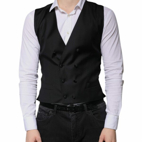 Dolce & Gabbana Black Wool Formal Dress Men Waistcoat Vest