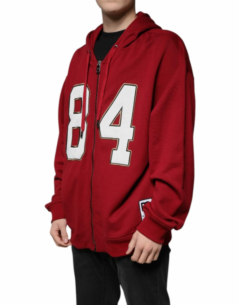 Dolce & Gabbana Red Cotton Hooded Zip Sweatshirt Sweater - Image 3