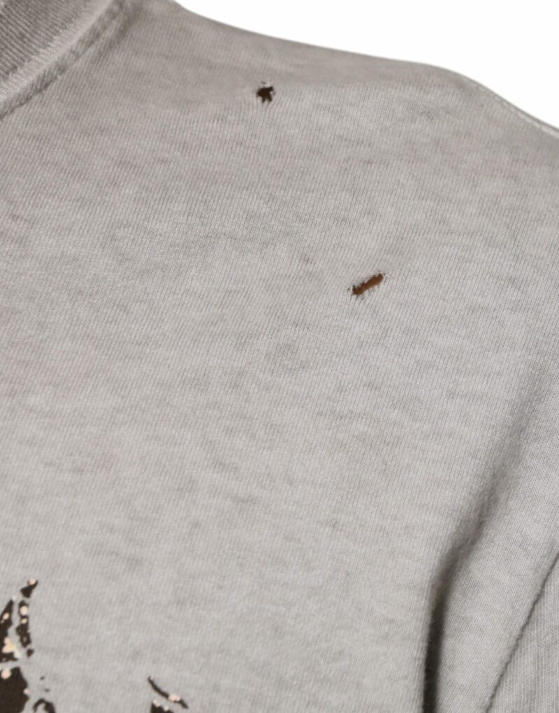 Dolce & Gabbana Gray Printed Cotton Crewneck Pullover Sweater - Image 6