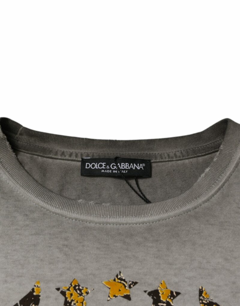 Dolce & Gabbana Gray Printed Cotton Crewneck Pullover Sweater - Image 7