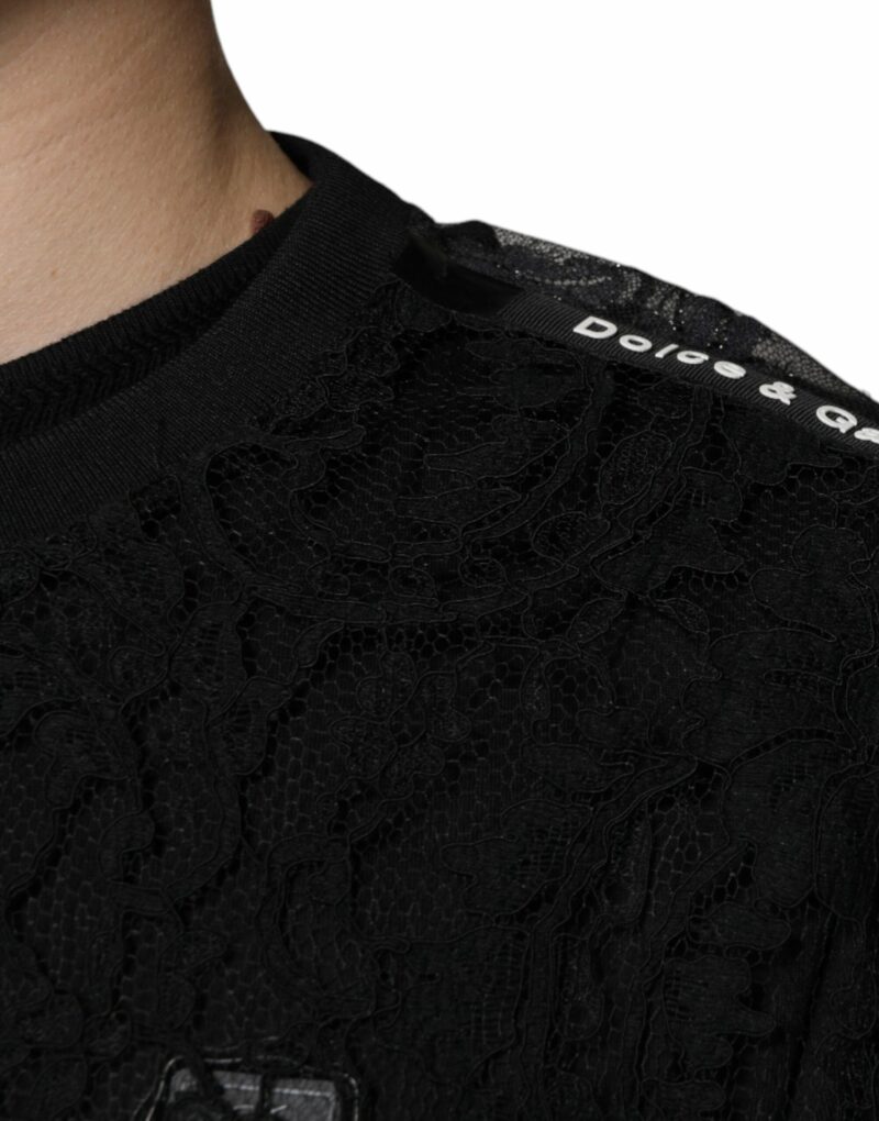 Dolce & Gabbana Black Nylon Floral Lace Crew Neck T-shirt - Image 6
