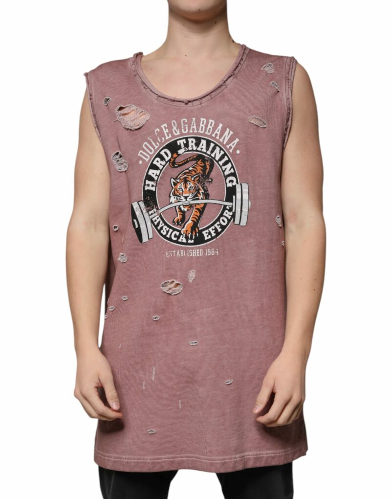 Dolce & Gabbana Brown Cotton Round Neck Sleeveless T-shirt - Image 2