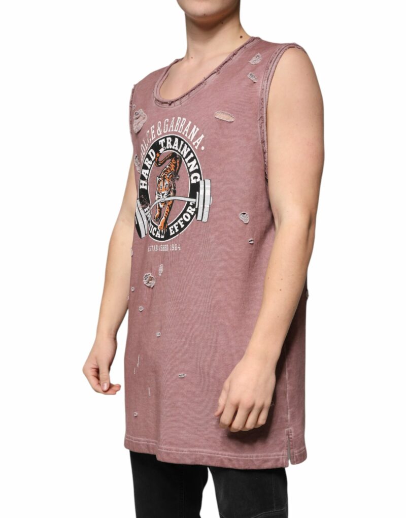 Dolce & Gabbana Brown Cotton Round Neck Sleeveless T-shirt - Image 3