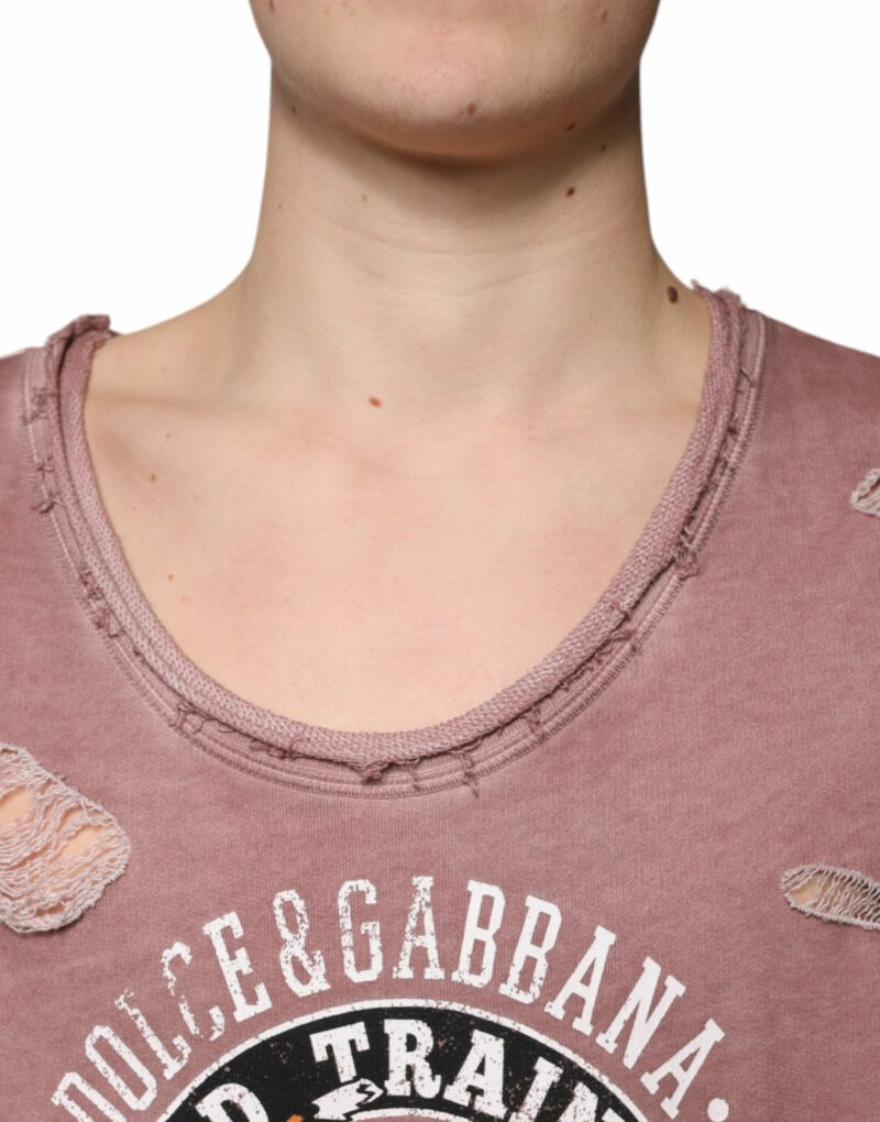 Dolce & Gabbana Brown Cotton Round Neck Sleeveless T-shirt - Image 5