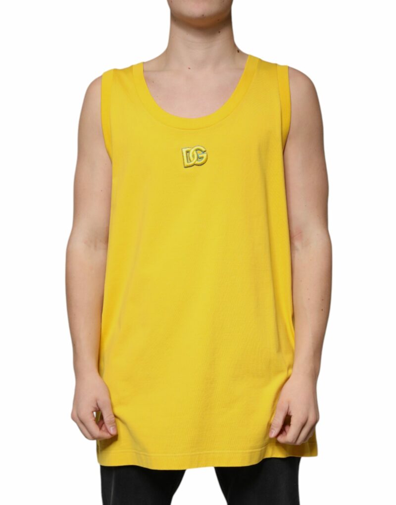 Dolce & Gabbana Yellow Cotton Round Neck Sleeveless T-shirt - Image 2