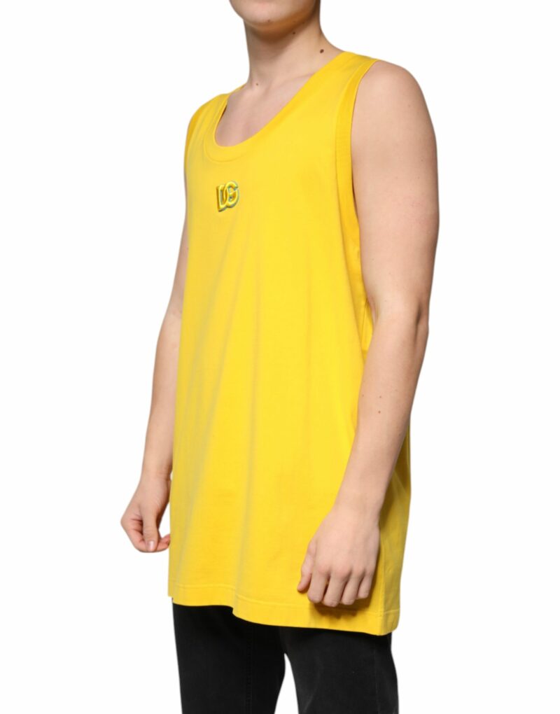 Dolce & Gabbana Yellow Cotton Round Neck Sleeveless T-shirt - Image 3
