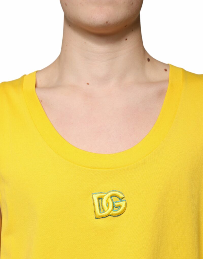 Dolce & Gabbana Yellow Cotton Round Neck Sleeveless T-shirt - Image 5