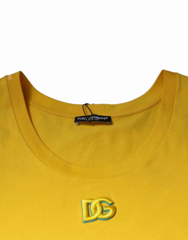 Dolce & Gabbana Yellow Cotton Round Neck Sleeveless T-shirt - Image 6