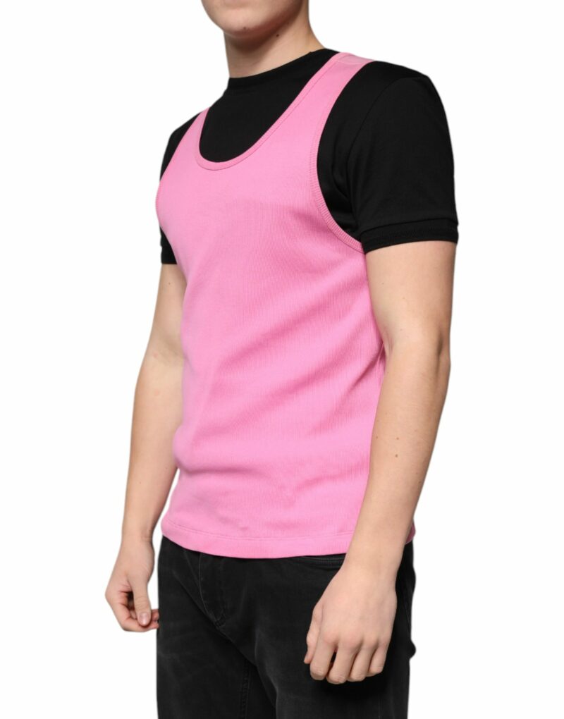 Dolce & Gabbana Pink Cotton Round Neck Sleeveless T-shirt - Image 3