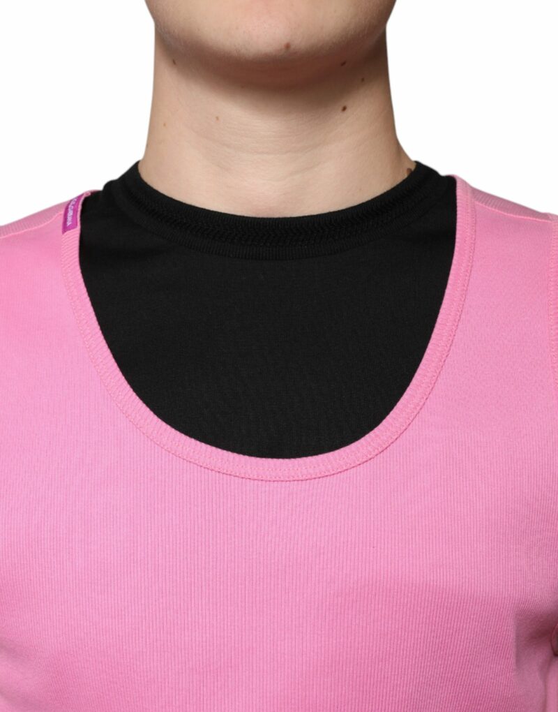 Dolce & Gabbana Pink Cotton Round Neck Sleeveless T-shirt - Image 5
