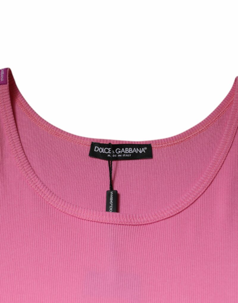 Dolce & Gabbana Pink Cotton Round Neck Sleeveless T-shirt - Image 6