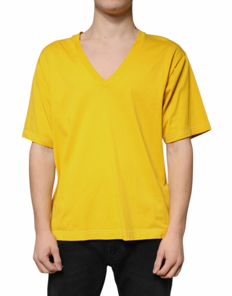 Dolce & Gabbana Yellow Cotton V-neck Short Sleeves T-shirt - Image 2