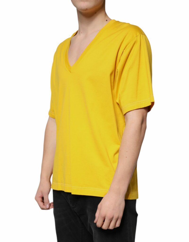 Dolce & Gabbana Yellow Cotton V-neck Short Sleeves T-shirt - Image 3