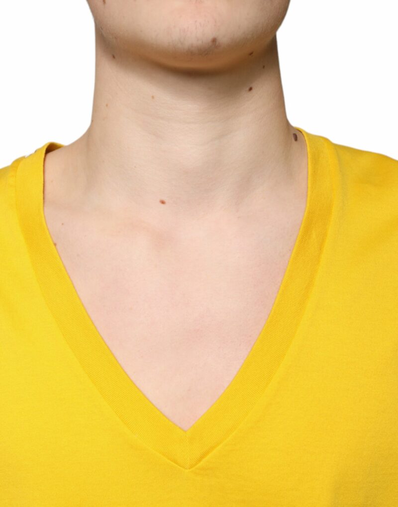 Dolce & Gabbana Yellow Cotton V-neck Short Sleeves T-shirt - Image 5