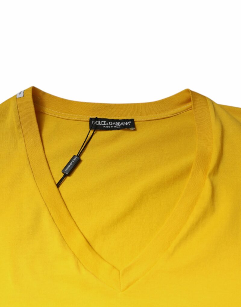 Dolce & Gabbana Yellow Cotton V-neck Short Sleeves T-shirt - Image 7