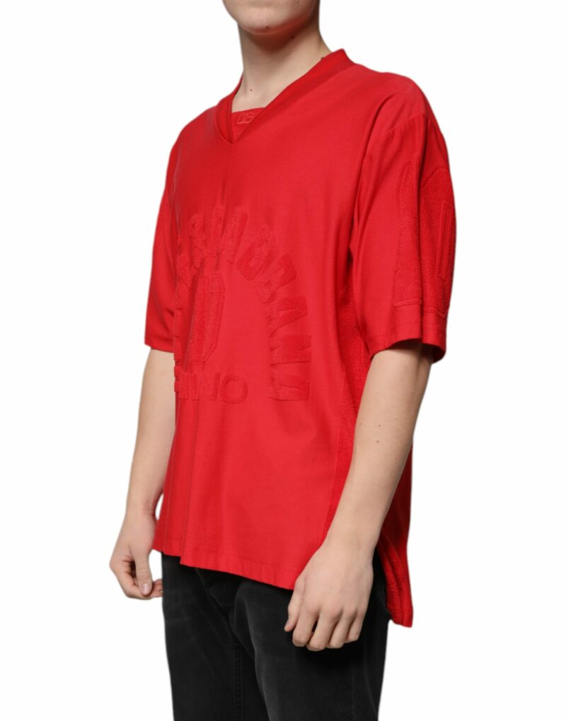 Dolce & Gabbana Red Cotton V-neck Short Sleeves T-shirt - Image 3