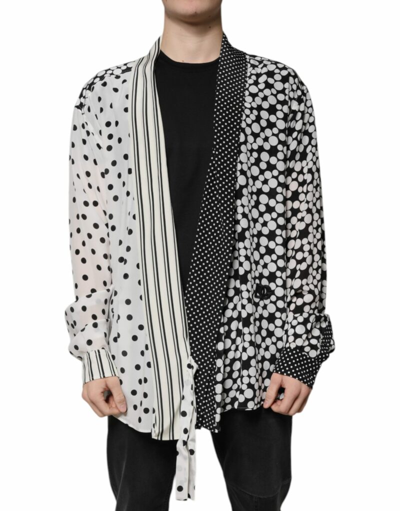 Dolce & Gabbana Black White Polka Dots Silk Men Casual Shirt - Image 2