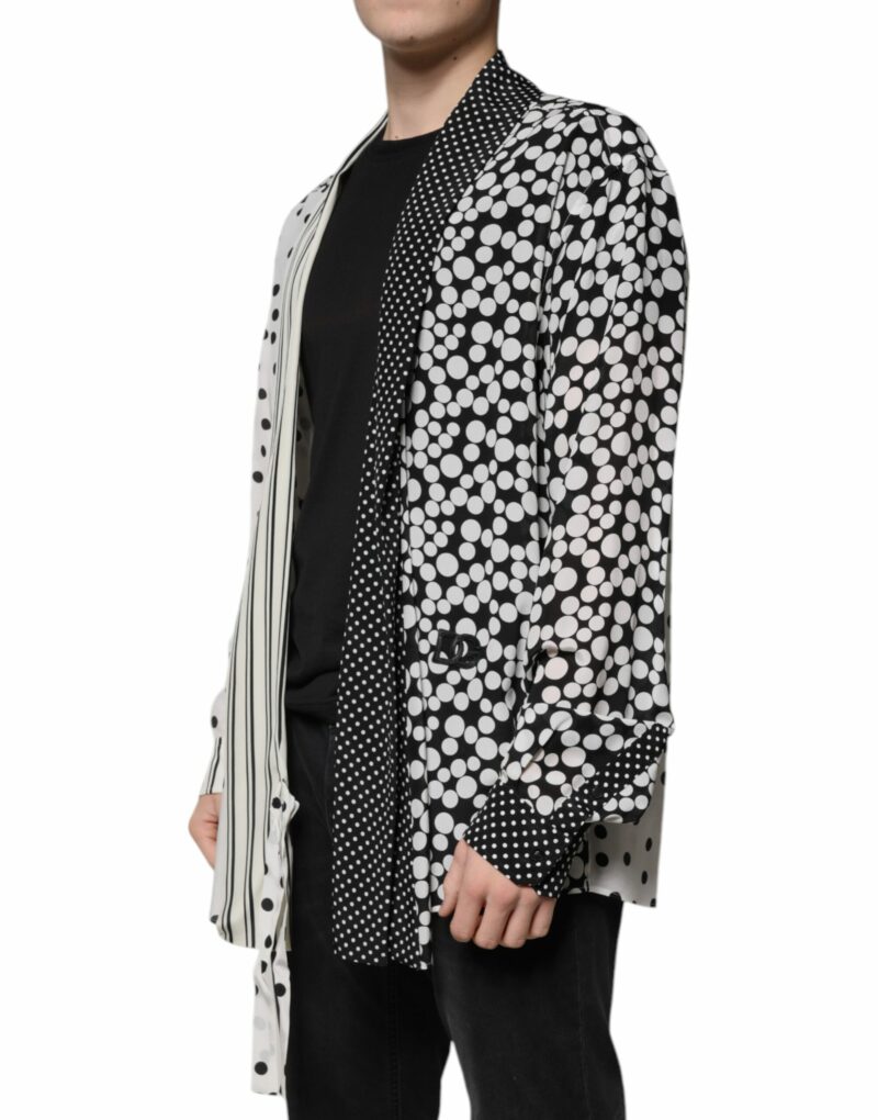 Dolce & Gabbana Black White Polka Dots Silk Men Casual Shirt - Image 3