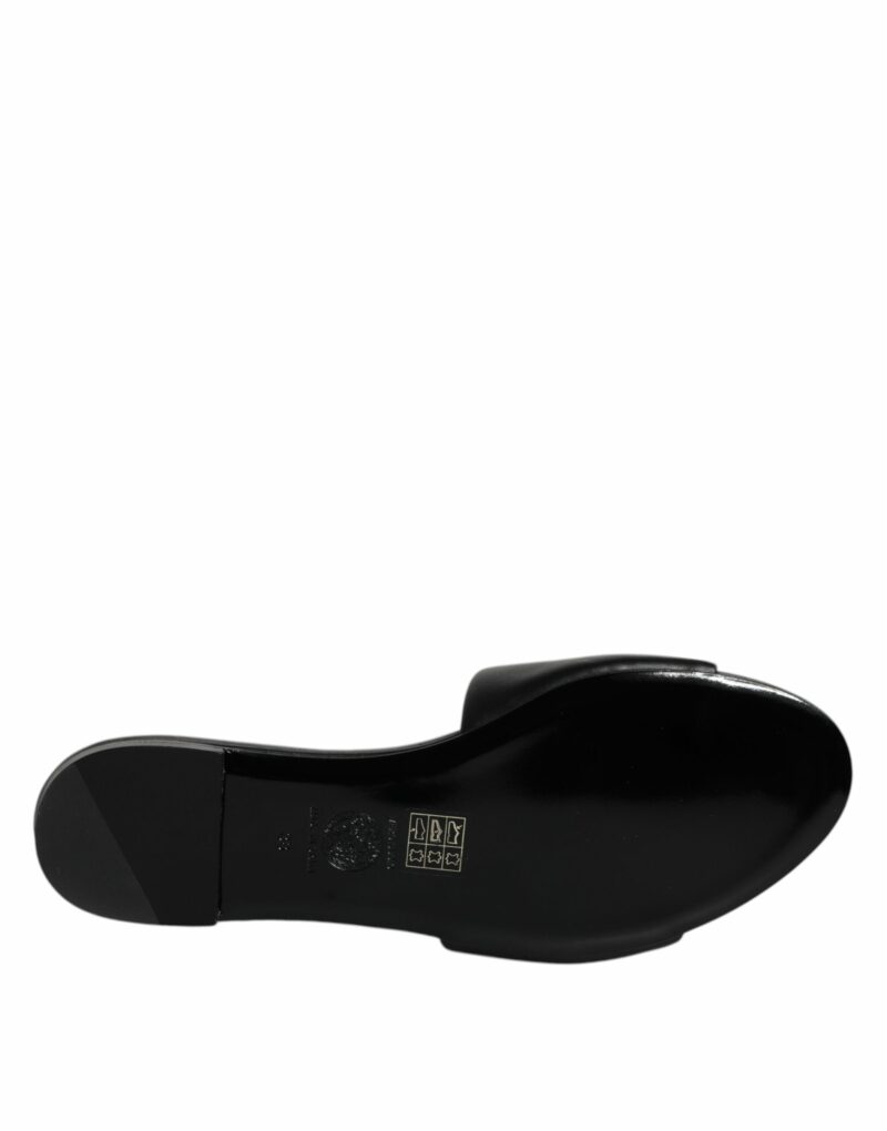 Versace Black Leather Logo Plaque Slip On Slides Flats Shoes - Image 7