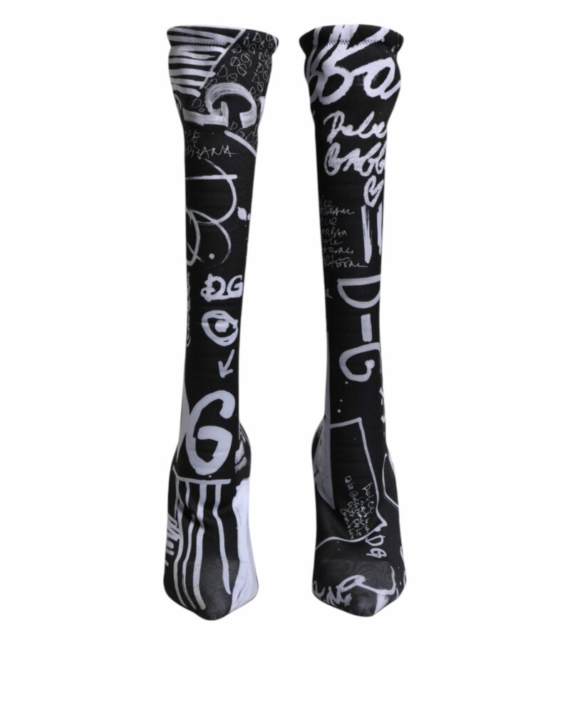Dolce & Gabbana Black Logo Stretch Heels High Boots Shoes - Image 2