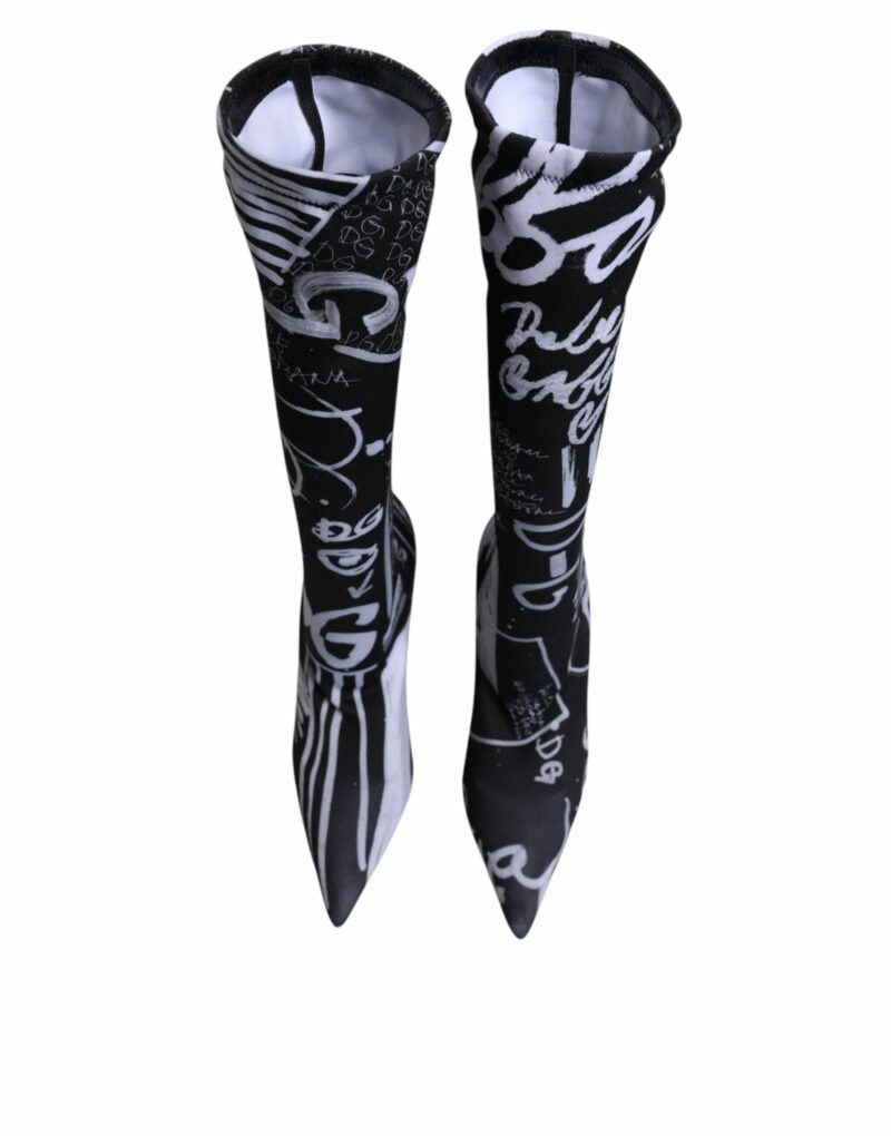 Dolce & Gabbana Black Logo Stretch Heels High Boots Shoes - Image 3
